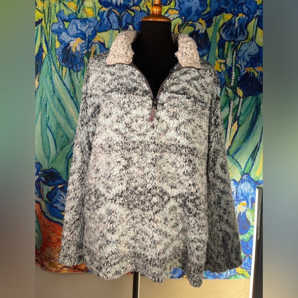 Blue Patterned Dylan Fuzzy Pullover - image 1